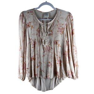 Knox Rose Womens Tops Size XS Floral Print Tassels‎ High Low Cottage Feminine
